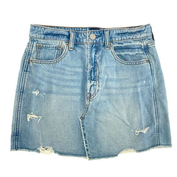 GAP Denim Girl’s High Rise Light Wash Destructed Denim Jean Skirt Size 14 - Picture 12 of 12